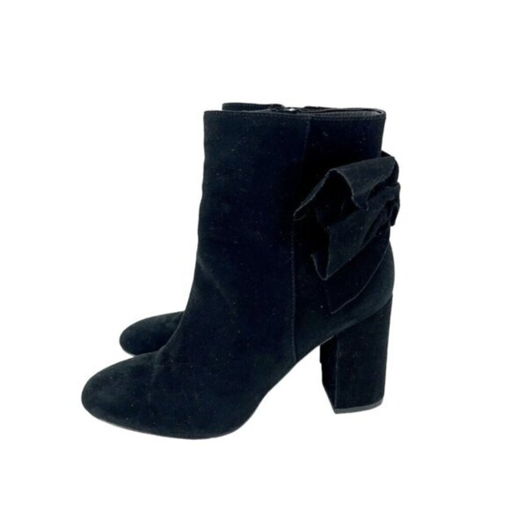 Avec Les Filles Remi Booties Bow Accent Black Suede Leather Ankle Boots 7.5